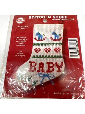 Stitch N Stuff Baby Stocking Cross Stitch Kit - NeedleMagic Inc - 14 Count